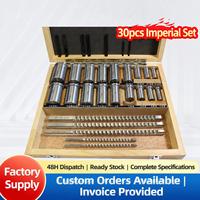 Lot de 30 broches à cannelures HSS industrielles – Couvre les tailles métriques et impériales, avec douilles de calage et outils de brochage essentiels