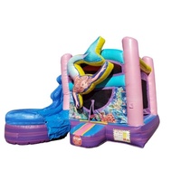 Château gonflable commercial rose sirène au design innovant avec toboggan pour enfants