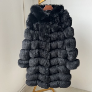 Giacca in Vera <span class=keywords><strong>Pelliccia</strong></span> di Volpe <span class=keywords><strong>Nera</strong></span> di Alta Qualità <span class=keywords><strong>con</strong></span> <span class=keywords><strong>Cappuccio</strong></span>, Cappotto Lungo e Soffice da Donna, Abbigliamento Invernale in Vera <span class=keywords><strong>Pelliccia</strong></span> - Product Image 1
