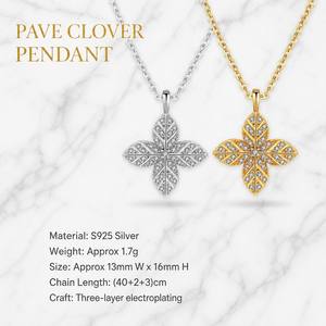 Élégant Collier Pendentif Trèfle à Quatre Feuilles <span class=keywords><strong>en</strong></span> Argent Sterling S925 avec Pavé de Zircons Cubiques, Design de Niche, Vente <span class=keywords><strong>en</strong></span> Gros de Bijoux - Product Image 1