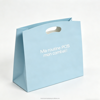 Sacs en papier bleus réutilisables personnalisés OEM/ODM avec poignée découpée, vente en gros, emballage cadeau pour bijoux, sac en papier pour la vente au détail