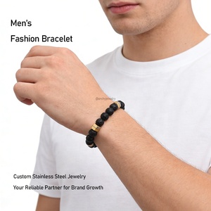 Fashion Natural Stone 6MM Lava Stone <strong>Bracelet</strong> <strong>for</strong> Men Women Stretch Healing Yoga Protection 18k Gold Jewelry <strong>Couple</strong> Gift - Product Image 2