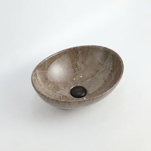 Vasque de salle de bain ovale en céramique foncée, petite, à poser sur comptoir, avec finition marbre marron - Product Image 3