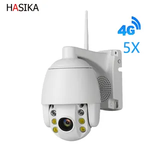 Kamera pengawas Mini CCTV, kamera IP HD 3G SIM Card PTZ luar ruangan keamanan jalan 5X perbesaran 4G 5MP dengan aplikasi CamHi