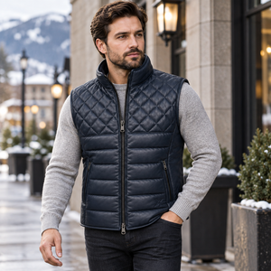 Gilets en cuir matelassés et isolés pour hommes, respirants, avec garniture en fourrure |   Gris Noir Bourgogne Marron Bleu |   Fabricant OEM ODM | - Product Image 6