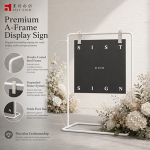 Support de panneau de bienvenue moderne en miroir, cadre en A en métal <span class=keywords><strong>blanc</strong></span>, panneau d'affichage en acier inoxydable pour mariage et magasin de détail - Product Image 3