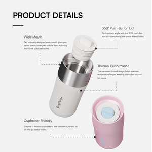 <span class=keywords><strong>Tazze</strong></span> Termiche per Caffè Hong Ling in Acciaio Inox 18/8, 12oz, Doppia Parete Isolata, Coperchio con Pulsante a 360 Gradi - Product Image 3