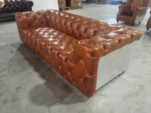 Antique Furniture Aviator Bar Industrial Chesterfield Couch Living Room Brown Genuine Leather Vintage Sofa