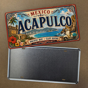 Plaque décorative vintage en métal de style plaque d'immatriculation de voiture, motif paysage de Mexico, rustique et rétro, affiche murale de magasin à l'ancienne - Product Image 3