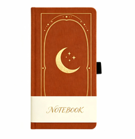Carnet A5 à couverture rigide en lin avec motif doré, élastique et bande de maintien en papier, journal cadeau