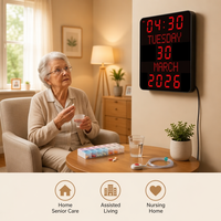 Horloge murale LED pour la démence, horloge de soins pour personnes atteintes de troubles de la mémoire, affichage du calendrier, jour et date, pour les soins à domicile des personnes âgées