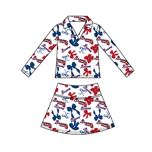 Tenue d'équipe personnalisée pour sœurs, <span class=keywords><strong>rouge</strong></span>, ensemble deux pièces sans manches à pois pour filles, haut et <span class=keywords><strong>jupe</strong></span> courte, hauts à manches longues - Product Image 3