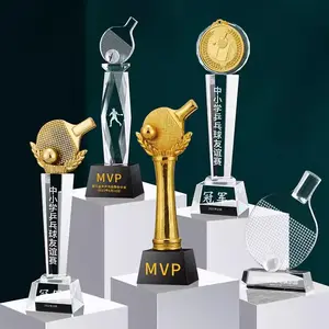 Trophée de cristal de Tennis de Table personnalisé équipe créative pour hommes Corona coupe de saison asiatique Souvenir de sport pour célibataires pour femmes