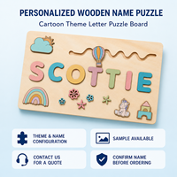 Puzzle en bois éducatif personnalisé sur le thème des dessins animés avec lettres amovibles pour les enfants de 0 à 24 mois, unisexe