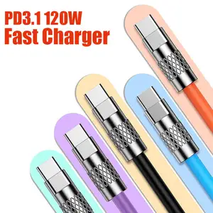 Venta al por mayor de fábrica para teléfono Samsung PD 3,1 120W 240W 6A 5A Cargador rápido <span class=keywords><strong>E</strong></span>-mark USB <span class=keywords><strong>C</strong></span> Tipo <span class=keywords><strong>C</strong></span> a USB <span class=keywords><strong>C</strong></span> Cable de datos de silicona USB - Product Image 1