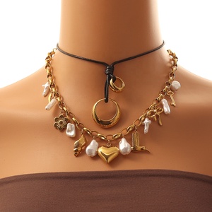 Collar de Perlas de Moda, Acero Inoxidable, Perlas de Imitación, Nudo de Mariposa, Amor, Paz, Pájaro, Flor, Collar Grueso - Product Image 6