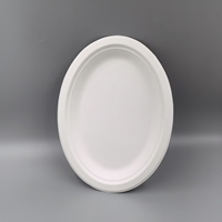 Assiette ovale biodégradable et compostable en bagasse de canne à sucre, vaisselle jetable en vrac, 10x7 pouces