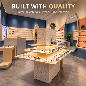 Decoración interior de tienda de gafas a medida, estantes de exhibición personalizados para ópticas y mostrador de recepción para centro de visión. - Product Image 3