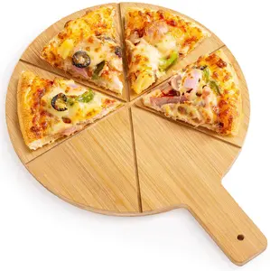 Grande assiette à pizza en bambou planche à découper de 30cm planche à pizza ronde avec poignée