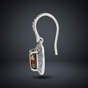 925 <b>Sterling</b> <b>Silver</b> <b>Earring</b> Garnet Cz, Marcasite <b>Heart</b> Cut Garnet <b>Earrings</b> With Marcasite <b>Silver</b> Vintage Women's Wedding Jewelry - Product Image 5