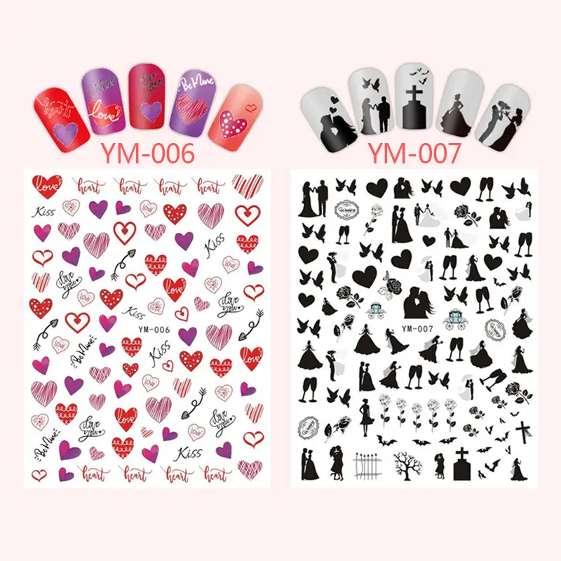 Coração Amor Design 3D Nail Sticker Inglês Letter Stickers Face Pattern Transferência Sliders Dia dos Namorados Nail Art Decoração