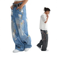 Vêtements pour hommes |   Jean bootcut streetwear tendance haut de gamme imprimé en 3D, coupe ample, en denim épais premium, pour le printemps