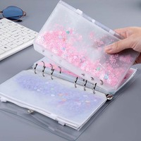 Pochette de rechargement personnalisée transparente A6 pour classeur, carnet, agenda, pochette à 6 anneaux en PVC avec paillettes et fermeture éclair pour espèces