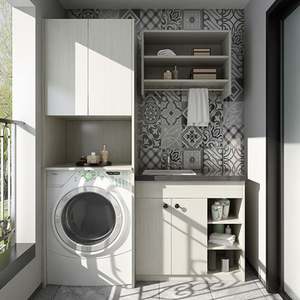 Armoire à linge personnalisée au design simple, en panneaux de particules, avec lavabo - Product Image 4