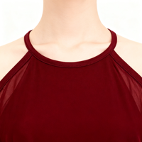 Vennystyle Nouvelle robe de danse lyrique à manches longues rouge vin pour les spectacles sur scène Adultes Spandex/Nylon avec strass et dentelle