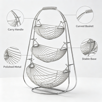 Panier de rangement pour fruits suspendu à 3 niveaux multifonction, panier à fruits en forme de banane pour le stockage des produits et des collations