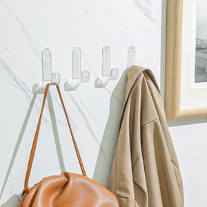 Yi Xiaofan J-Shaped <b>Adhesive</b> <b>Hooks</b> 4 Pack Transparent Modern Design For Bathroom Kitchen Wall Mounting No Drilling Required - Product Image 3