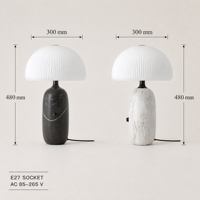 Lampe de table contemporaine en marbre en forme de champignon, lampe de chevet, abat-jour en verre côtelé, base en marbre naturel, lumière LED douce pour les yeux