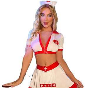 Conjunto de Lencería Sexy para Mujer, Minifalda de Enfermera, Disfraz de Halloween, Uniforme de Cosplay, Tentación, Transpirable, 100% de 2 Piezas - Product Image 1