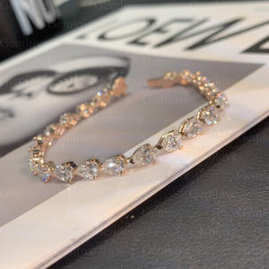 Luxury 9-18K <b>Rose</b> <b>Gold</b> 11.858ctTennis Bracelet (Women's Style) Lab-Grown Pear-Shaped Cut Diamonds, Anniversary Jewelry Gift - Product Image 2