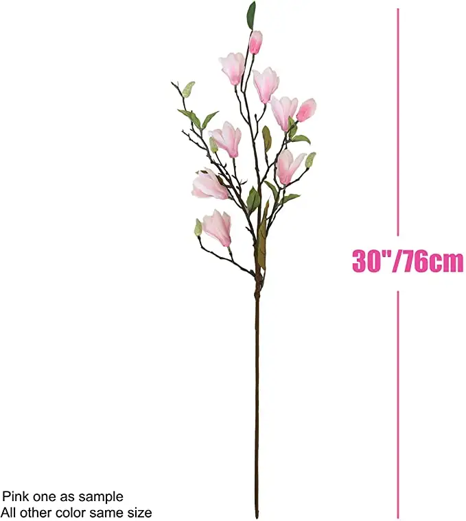 Flor artificial 30 '', flor de haste longa de seda magnólia com 7 flores e 2 brotos para decoração caseira presente de aquecimento