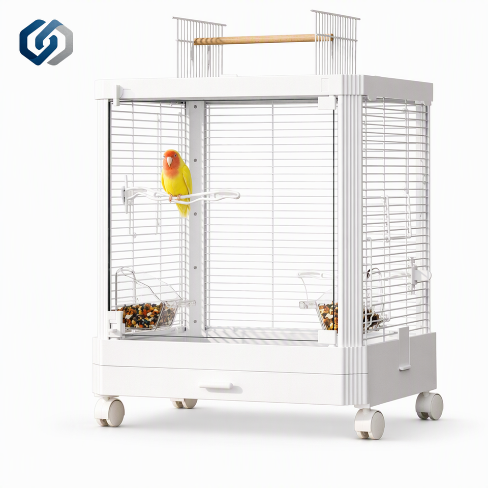Wholesale Rolling Bird Cage with Skylight Perch Stand Stackable Double ...
