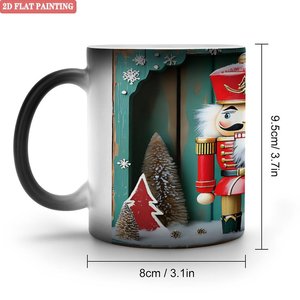 Taza de Café de Cerámica Negra Esmerilada de 11 oz que Cambia de Color con el Calor, Diseño de Cascanueces Navideño, Vajilla para Fiestas - Product Image 2
