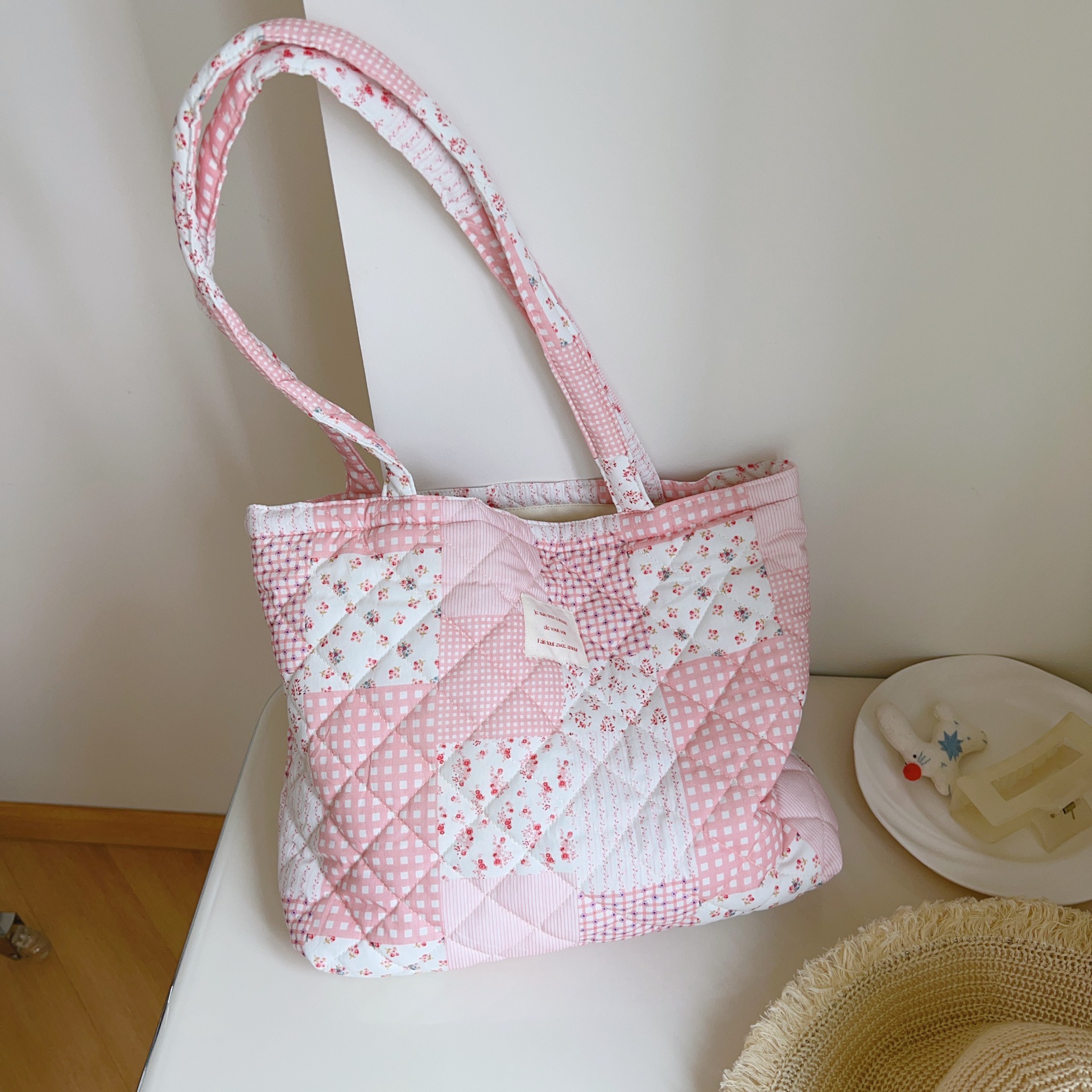 Pink plaid patchwork floral