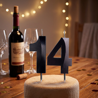 Bougies d'anniversaire 3D noires en forme de chiffre 14, en cire végétale, non parfumées, pour gâteaux d'anniversaire de garçons et de filles, fêtes et mariages - Vente en gros