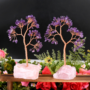 Handmade Crystal Money <b>Tree</b> Raw Rose Quartz Base Natural Amethyst Tumbled Stone <b>Gem</b> <b>Tree</b> for Fengshui - Product Image 1