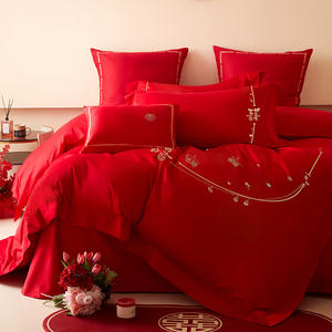 Ensemble de literie de mariage brodé de luxe Miminkang, coton 40s, style chinois, housse de couette et draps pour la mariée - Product Image 4