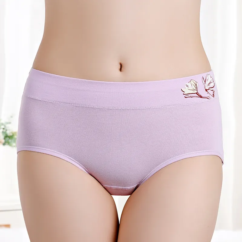 Cotton needle drawing large size medium waist underwear panties cotton women