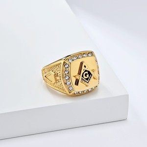 도매 스테인레스 스틸 크리스탈 남성 메이슨 반지 실버/골드 프리메이슨 인장 반지 남성용 - Product Image 4