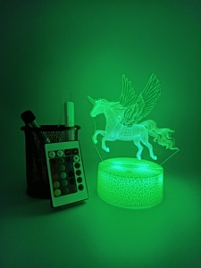 Lampe de nuit LED 3D moderne avec télécommande 4W, base de table/bureau Anime, bleu/blanc, noir, rouge, acrylique, décoration de chambre d'enfant - Product Image 4