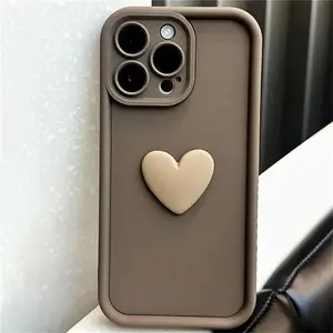 3D Love Heart Phone Case For IPhone 15 Pro Max 14 13 12 11 XS XR Frosted Camera Protective Silicone Shockproof Cover