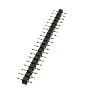Cabeçote de pino usinado de 2.54mm, fileira única 1x20 pinos macho, ângulo reto usinado, cabeçote redondo, fabricante de china
