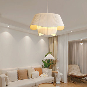 Lampe en tissu satiné de style nordique minimaliste moderne, style wabi-sabi, chic vintage français pour salon, chambre à coucher, couleur crème, 3000K CCT - Product Image 5