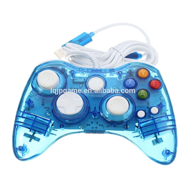 USB Transparent Wired Controller Gamepad for Xbox 360 Windows PC Clear Glowing Games Handle Controller