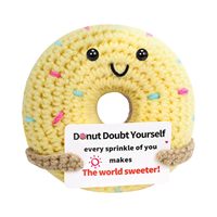 Poupée Donut en Laine Tricotée, Rose et Jaune, Décoration de Bureau Mignonne, Faite à la Main au Crochet RY-SW-014