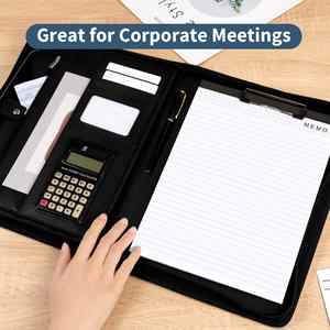 PU Leather Portfolio Folder Interview Legal <b>Document</b> Organizer <b>Bag</b> with Business Card Holder Calculator A4 Business Portfolio - Product Image 4
